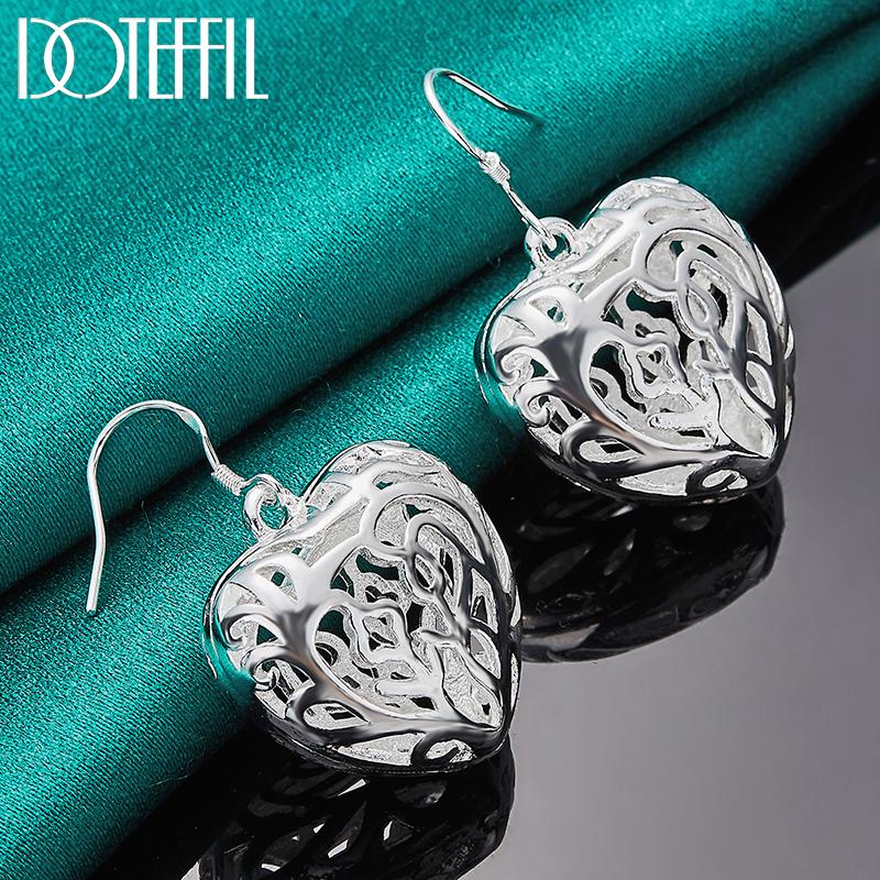 925 Sterling Silver Heart-shaped Geometric Hollow Earrings, Fashionable Wedding Jewelry
