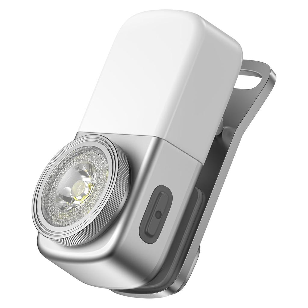 OOWOLF LED Mini Compact Wearable Light with White Red Magnetic Cap Perfect for Night Dog Outdoor Handheld Disaster and Power Outage Silver Flashlight,