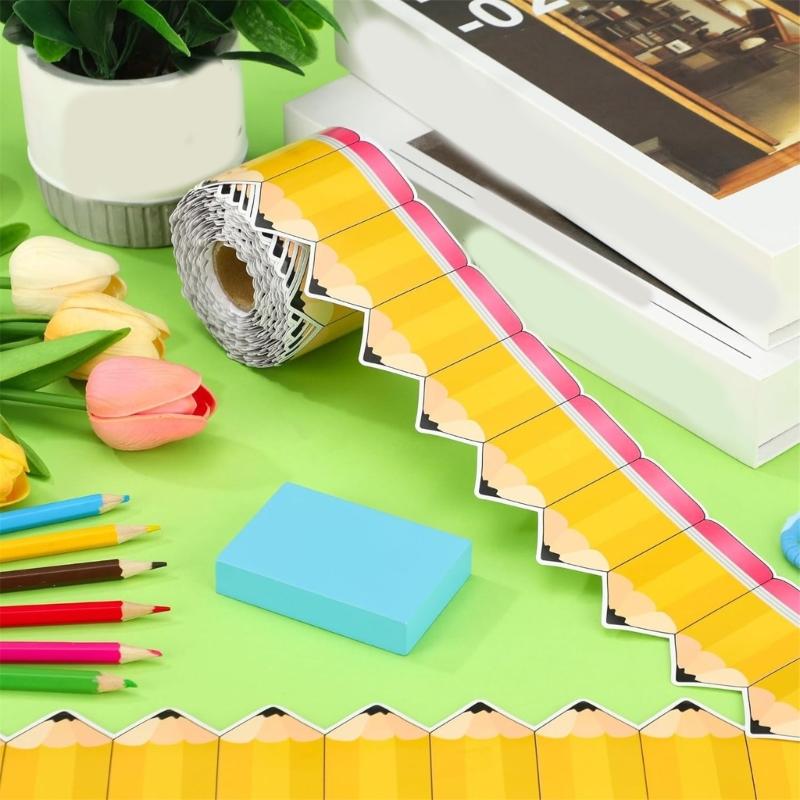 Bulletin Board Border 59ft Pencil Pattern Border Trim Wall Sticker for Classroom Whiteboards Chalkboard Decoration
