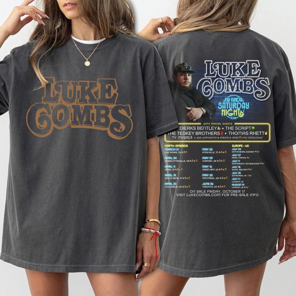 2 Sided Luke Combs My Kinda Saturday Night Tour Shirt, 2026 Country Music Concert Vintage Tee, Two Sided Graphic Apparel, Country Fan Gift