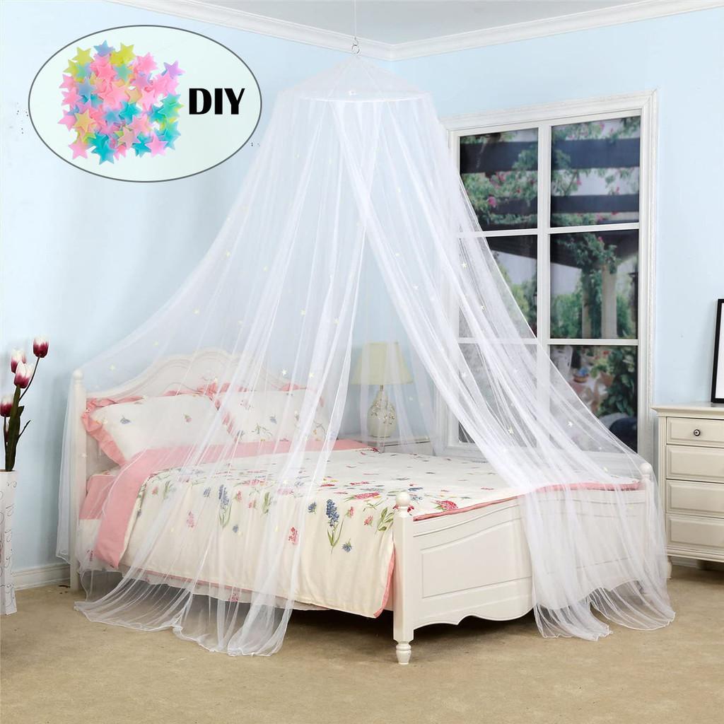 Glow in The Dark Star Bed Canopy Mosquito Net for Double Bed Princess Dome Tent Girls Room Decor Ceiling Hanging Fly Screen