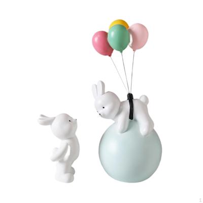 Balloon Bunny Figurine Flying Figure Funny Resin Tabletop Ornaments Sculpture Couple Statue