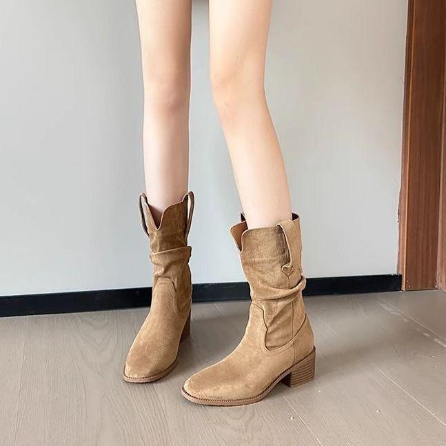 2025 Autumn and Winter New Retro Style Stacking Boots Women's Fashion Versatile Comfortable Thick Heel Women's Martin Boots