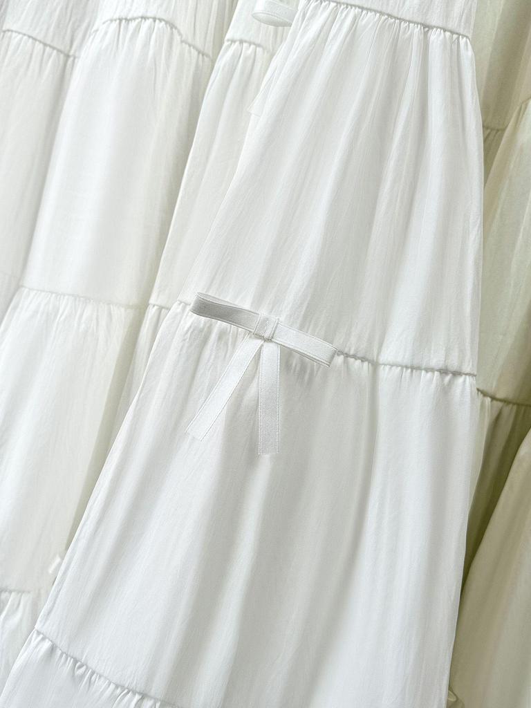 Drapey A-line Bow High Waist Cake Skirt - Women's Mid-length Slimming Skirt for Spring/Summer 2026
