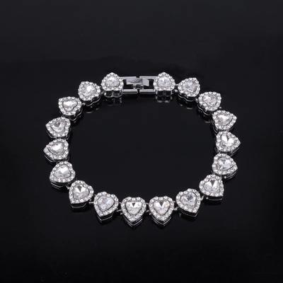 Hip Hop Style Heart-shaped Rhinestone Necklace Zinc Alloy Shiny Love Shape Rhinestone Bracelet Electroplated Tennis Chain Choker