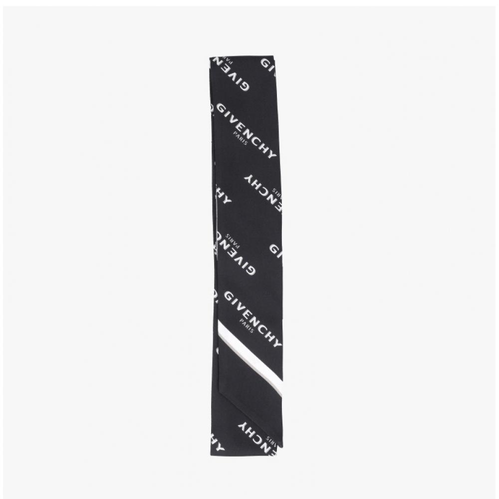 Givenchy Skinny Twill Silk Scarf Logo Print 001