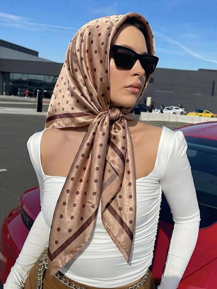 Luxe Punt Zijde Sjaal Vrouwelijke Vierkante Bandana Hoofddoeken voor Vrouwen Mode Foulard Sjaals Vrouwelijke Neckerchief Zomer 90x90cm beige