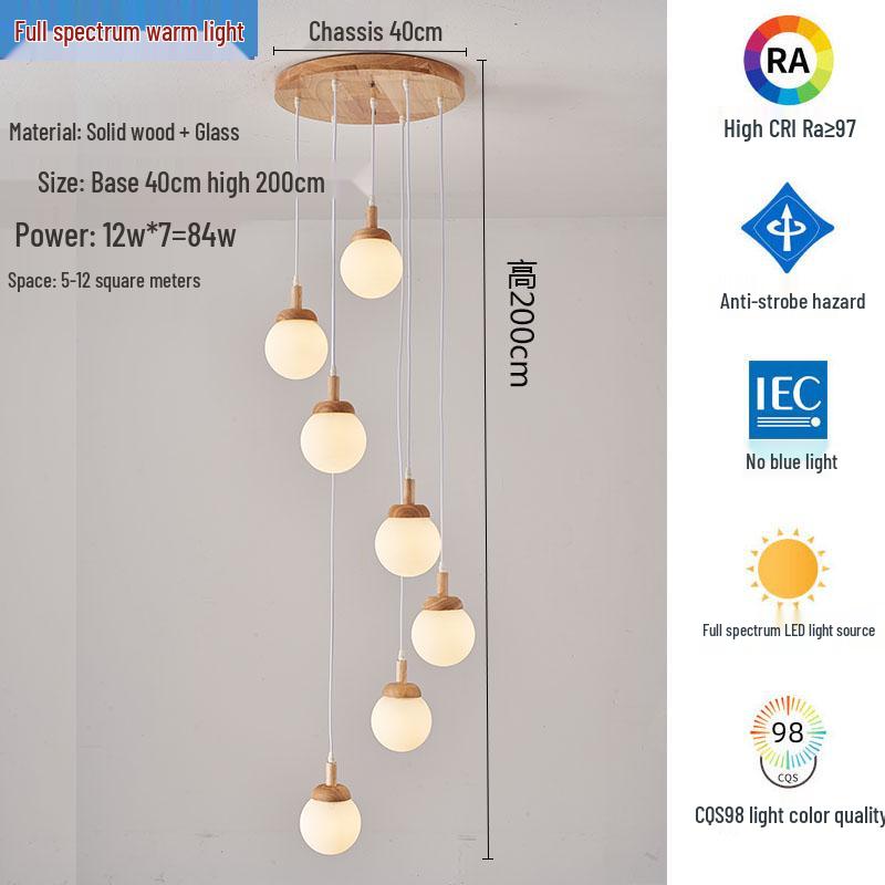 Nordic Solid Wood Spiral Staircase Chandelier for Dining Room and Mezzanine