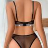 Women's Sexy Fashion Lingerie Set Heart Ring Buckle Sheer Mesh See Through Colorblock Contrast Color Push Up Underwear Set