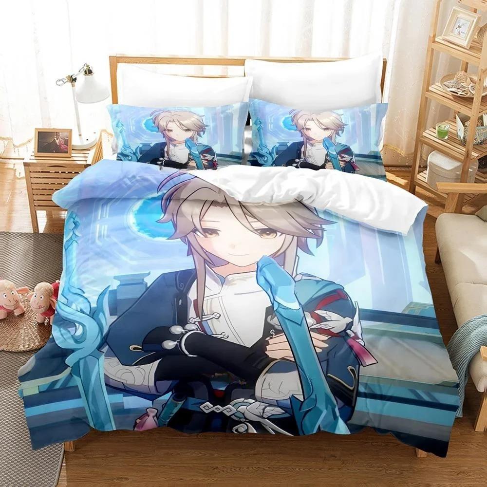 Modny 3D Nadruk Honkai Star Rail Pościel Cartoon Anime Zestaw Trzyczęściowy Sypialnia Dorosłego Dziecka Poszewka na Kołdrę Zestawy Tekstylia Domowe