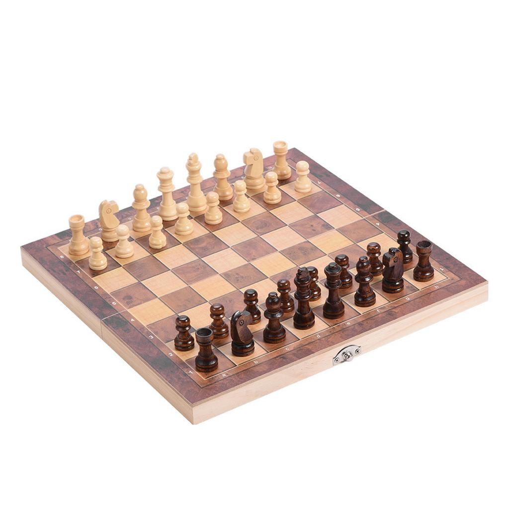 3in1 Portable Wooden Chessboard Folding Board Chess Game For Party Family Activities (34*34cm)