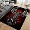 Area Rug, Phoenix Bird Red Flame White Tattoo Black Background Print, Living Room Decor, Non-Slip Mat