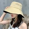 Double Sided Solid Color Flat Top Leisure Large Eave Fisherman Hat Lightweight Shading Foldable Detachable Windproof Rope