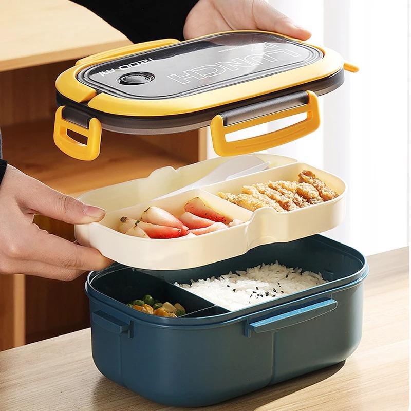 1pcs 1.2L Double-layer Lunch Box Portable Compartments Microwae Bento Lunchbox Children Kid School Lunch Box With Fork And Spoon