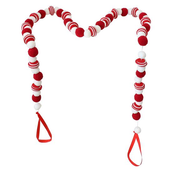 Christmas Felt Ball Garland Plush Wool Felt Ball Bead Garland Red White Pompom Bunting Banner for Xmas Tree Holiday Party Decor