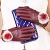 New Autumn and Winter Warm Gloves Fleece Cold-proof Women's Leather Gloves Rabbit Hairball Play Mobile Phone Touch Screen Gloves