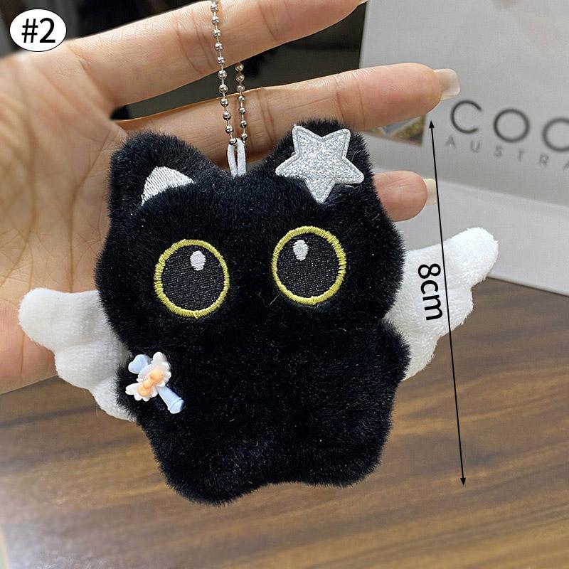 Cute Cartoon Black Cat Keychain Bag Pendant Backpack Hanging Ornaments Lovely Cat Doll With Camera Animal Car Keyring Kids Gift