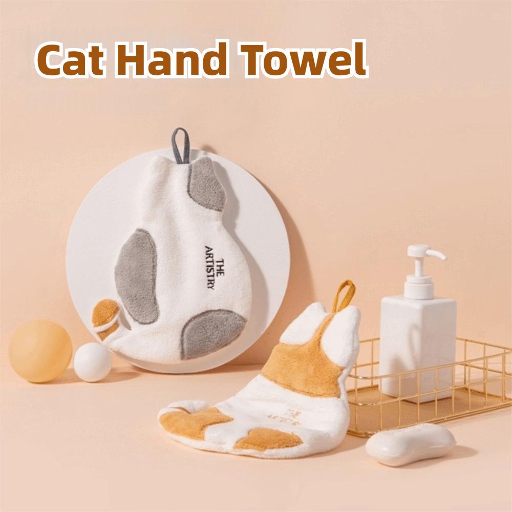 Cute Super Absorbent Cat Hand Towel Cartoon Soft Kitchen Tools Reusable Hanging Towel Kitchen