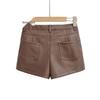 American Retro Style Slimming PU Leather Shorts with Hip Padding for Petite Figures