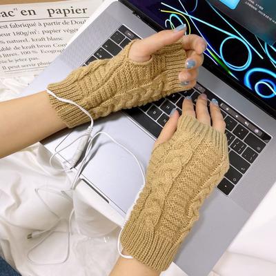 Trendy Bare-finger USB Electric Heating Gloves Half-finger Knitted Autumn and Winter Warm USB Heating Gloves for Men and Women