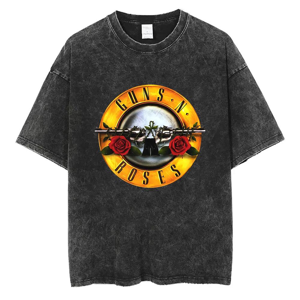 Wasehd Vintage Guns N Roses Bullet Rock Band Music Black T Shirts Men Women Casual Oversized Short Sleeve Male Fashion T-shirt