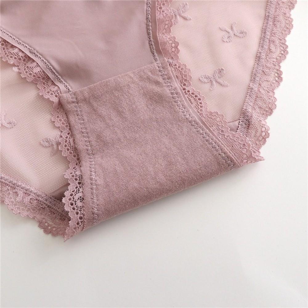 Transparent Lace Panties Bow Lace Thin Underwear Breathable Mesh Flower Briefs  Lady