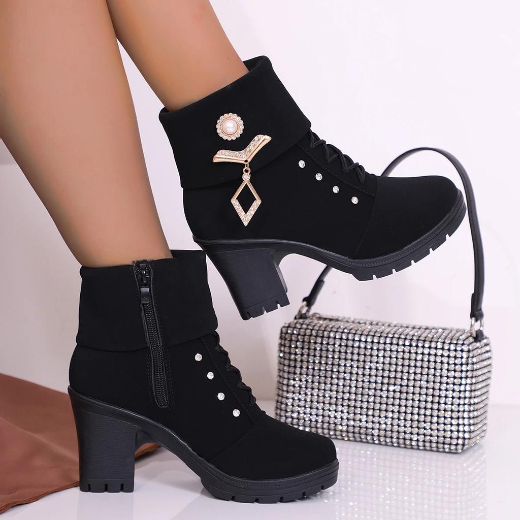 Trend Women Casual Outdoor High Heel Ankle Boots Autumn Winter Woman 2025 New Fashion Comfortable Short Boots Shoes for Women