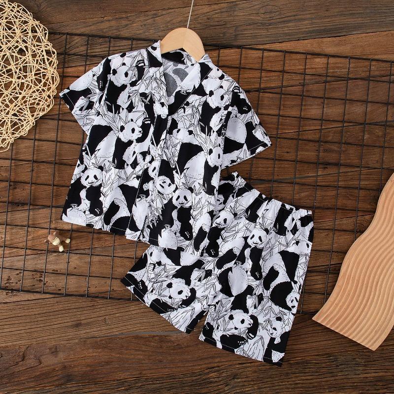 Kids 2-Piece Set 1-15Y Unisex Summer Casual Printed Viscose Cardigan+Shorts