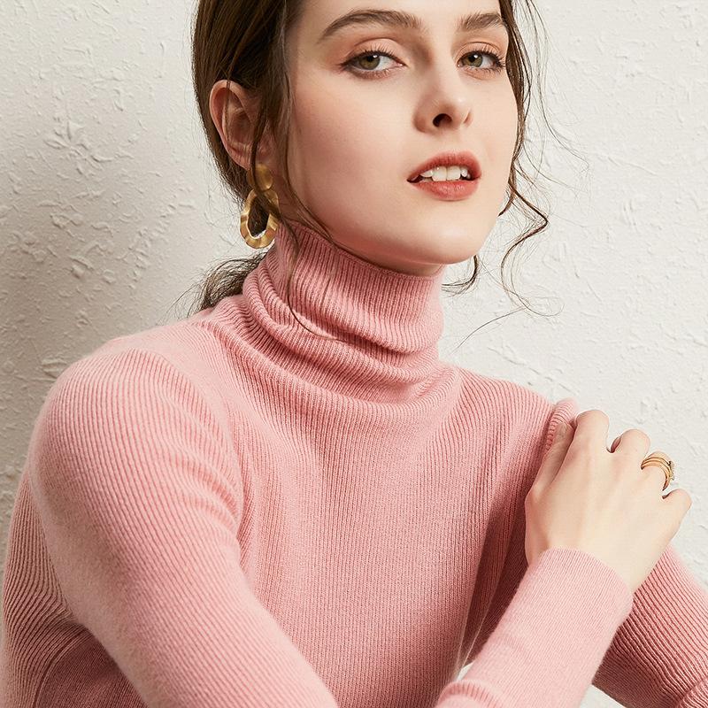 Autumn Winter Solid Color Turtleneck Bottomed Knitting Pullover Top Women Casual Fashion All-match Slim Sweater