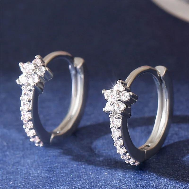 925 Silver CZ Star Moon Asymmetric Hoop Earrings for Women Gold Silver Stars Moon Circle Earrings Party Jewelry Gifts