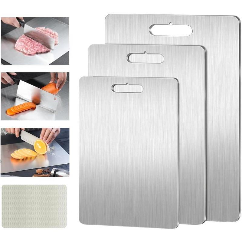Premium SS Cutting Board Set 3pcs Non Slip BPA Free Food Safe Kitchen Boards Dishwasher Rustproof for Home Restaurant Cooking