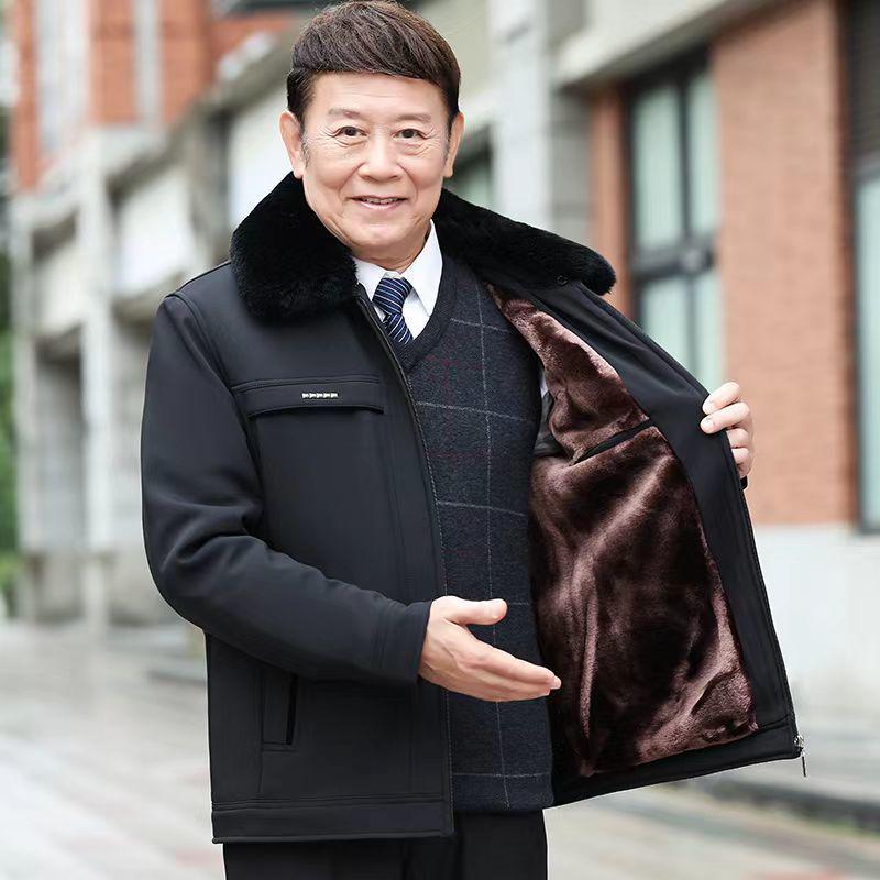 Men's Thick Velvet-Lined Winter Coat for Middle-Aged and Elderly