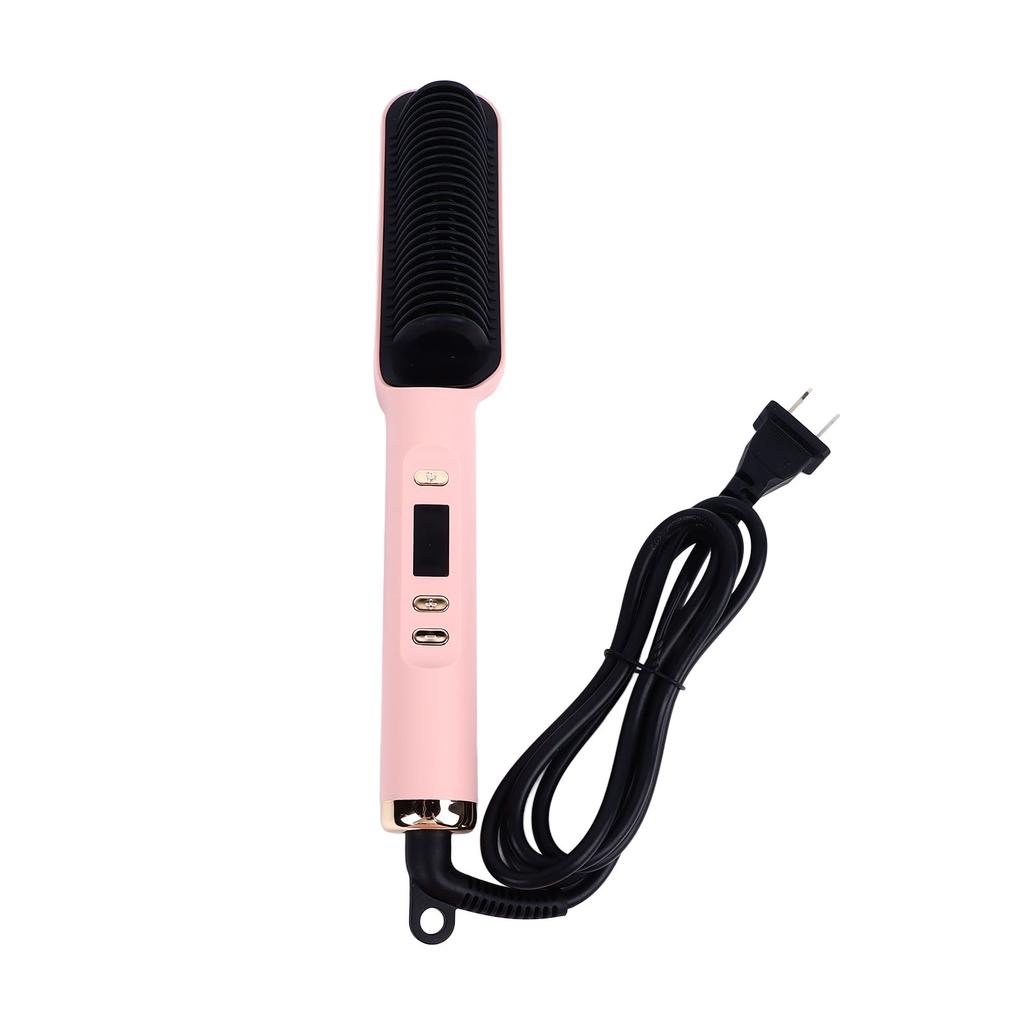 Straight Curly Hair Iron 2 Purpose Electric Curling Comb Negative Ion Straightener Styling Tool Pink