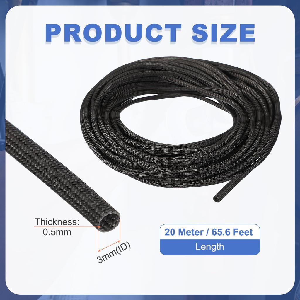 Uxcell Insulated Cable Protector 3 Mm0.12"-20 M66 Ft High Temperature Resistant Fiberglass Sleeve, Black