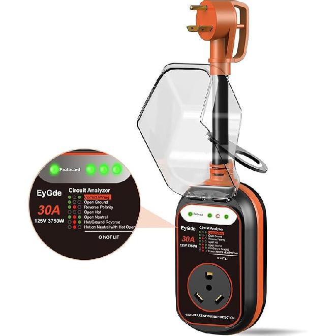 EyGde RV Surge Protector 50 Amp - Upgraded RV Circuit Analyzer with Waterproof Cover, 50amp Surge Protector Power Voltage Protection Guard Camper 30A-Orange