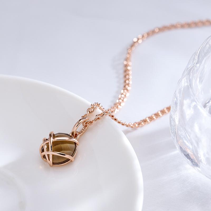 Light Brown Natural Zircon Pendant Necklace Women Luxury  Rose Gold Color Glossy Metal Daily Fine Ethnic Jewelry