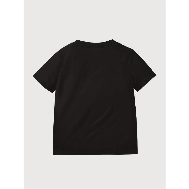 European Size Childrens Crew-neck Short-sleeved T-shirt with Artistic Skull Print
