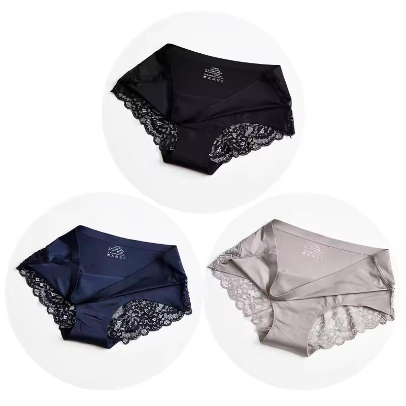3PCS New Seamless Women Comfort Lace Briefs  Hollow Out Panties Set Underwear Low Rise Female Sport Panty Soft Lady Lingerie