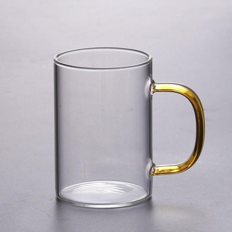 Glass Water Cup Milk Cup Tea Cup Breakfast Beverage Cup High Borosilicate Square Color Handle Glass Water Cup