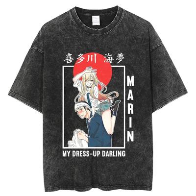My Dress-Up Darling Marin & Wakana Piggyback Scene Vintage Washed Anime T-Shirt, Unisex Romantic Comedy Anime Fan Streetwear Tee, 100% Cotton