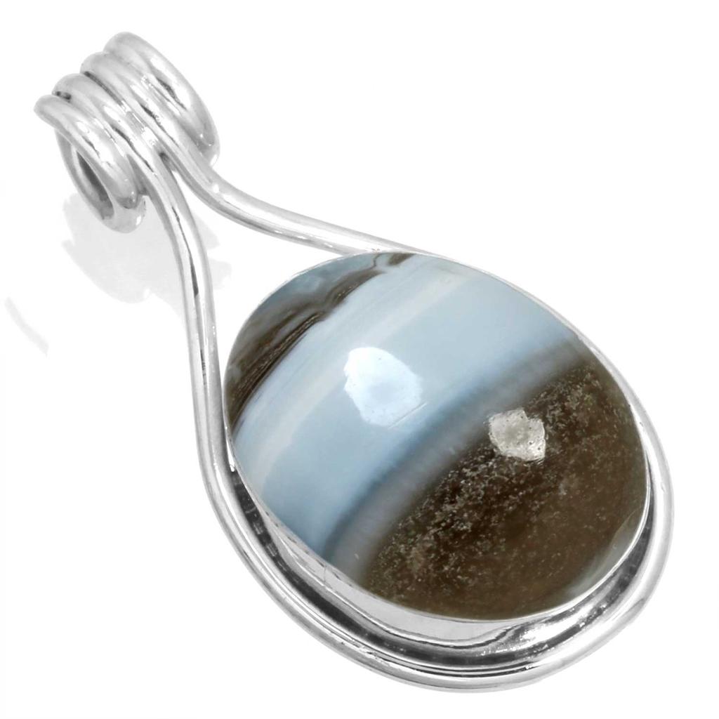 925 Sterling Silver Pendant Women Gemstone Handmade Jewelry Easter Gift Amazonite Angelite Blue Opal Botswana Agate Mohave Azurite Chrysocolla Fashion