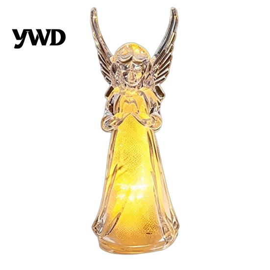 Prayer Angel Figurine Guardian Night Light, Small Reading Playing Music Acrylic Statue Decoration with LED Light for Desk, Table, Shelf Decor Peaceful