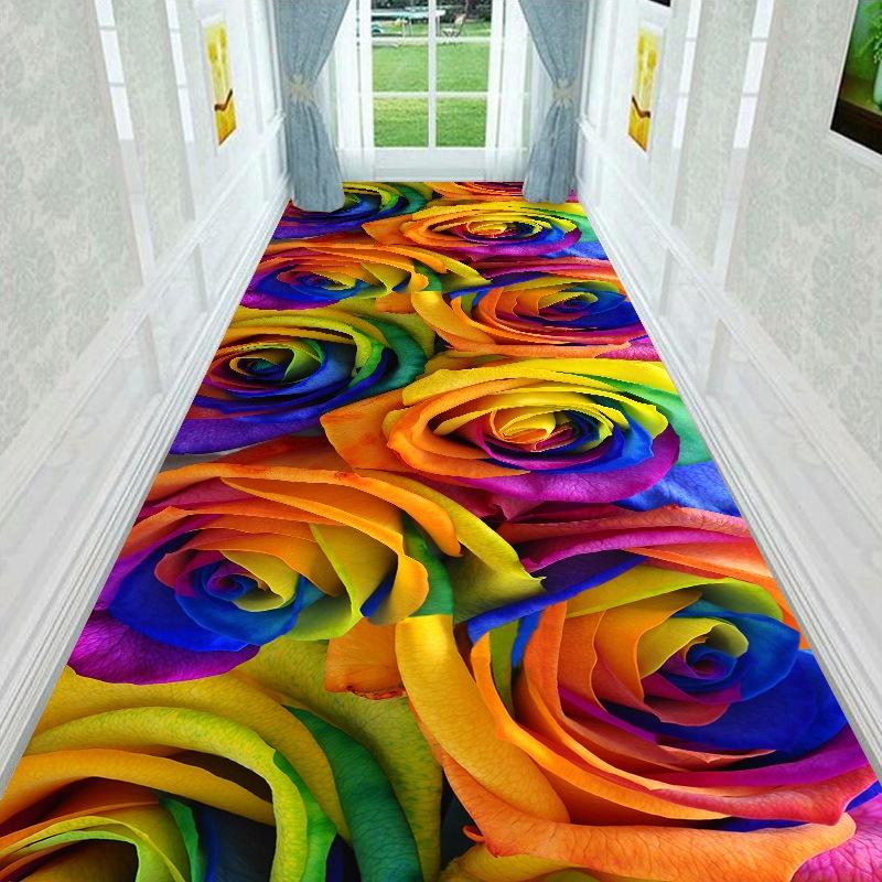 Red Floral Corridor Rug Hallway Carpets 3D Living Room Carpet Long Flower Bedroom Room Mats Kitchen Rug Bathroom Mat Anti-Skid