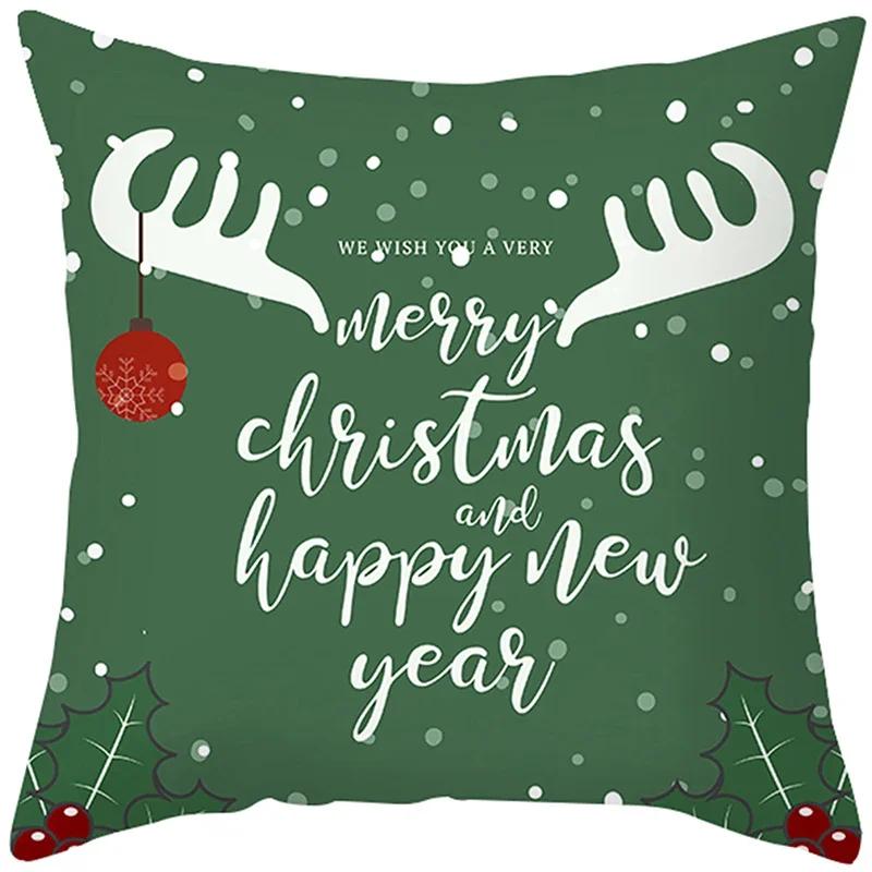 Merry Christmas Cushion Cover Santa Claus Elk Pillow Cover Living Room Sofa Home Room Decorations