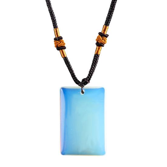 Natural Crystal Pendant Necklace Necklace, Healing Energy Stone with Adjustable Braided Rope, Polished Fake Gemstone Jewelry for Men Women Rectangle