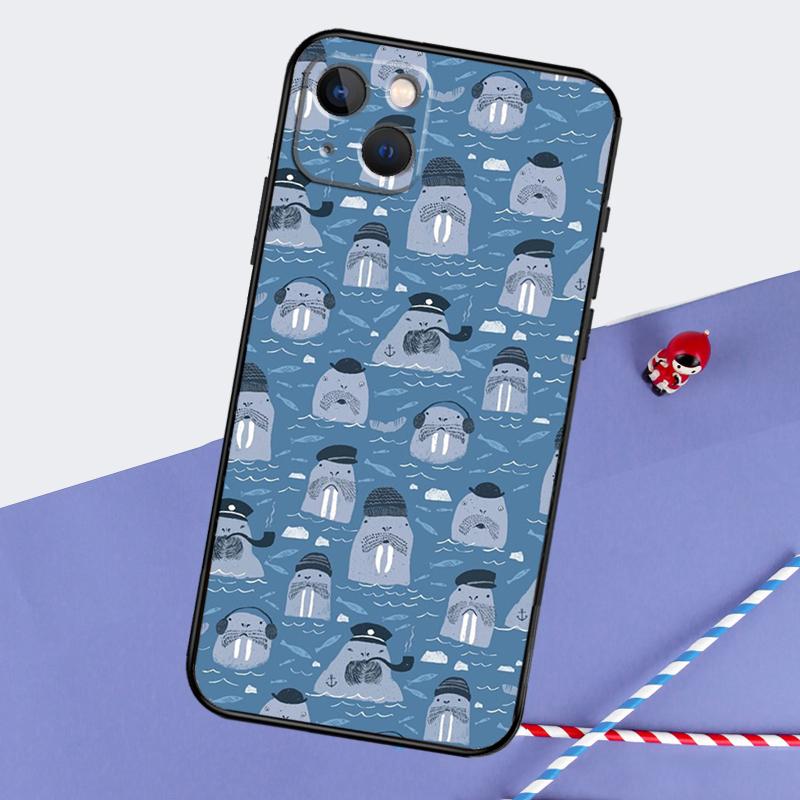 Cute Walrus Phone Case For iPhone 16 15 Pro Max 12 13 Mini 11 14 Pro Max XR 16 15 Plus 16e Cover Coque