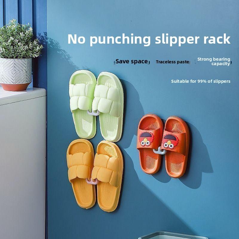 Self-adhesive Slipper Hooks Slippers Racks No-punch Wall Mounted Shoes Storage Rack Drying Hanger Bathroom Shoe Hook Accessories