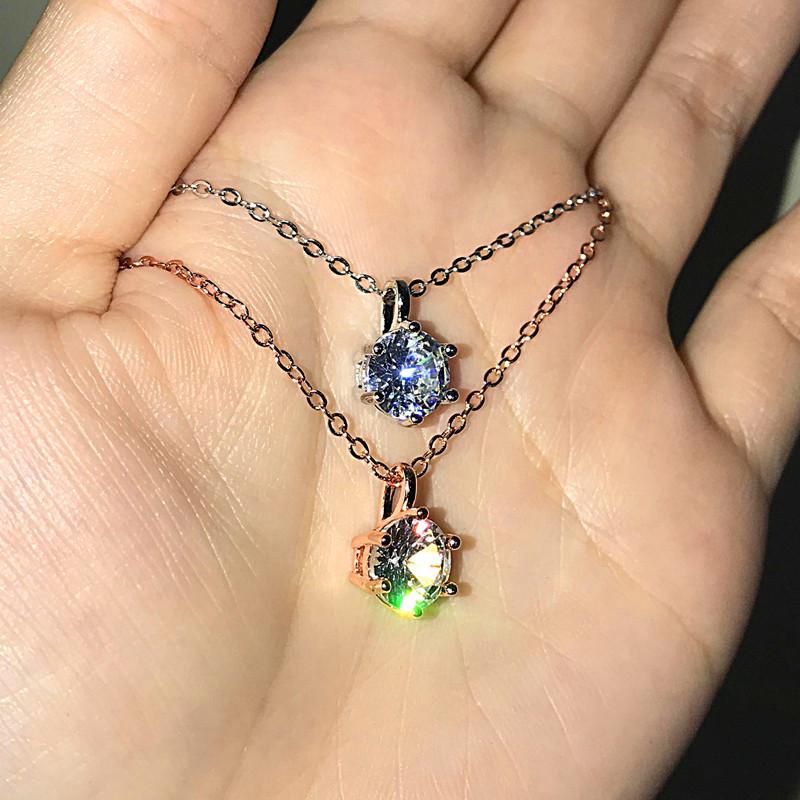 Huitan Simple Classic Six Prong Solitaire Pendant Necklaces Women  Color/Rose Gold Color Shiny CZ Anniversary Gift Jewelry