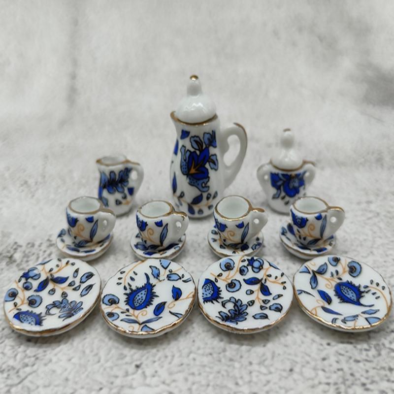 15Pcs Desk Top Mini Doll House Accessories Ceramic 7 Styles China Tea Cup Pocket Tea Set For Dollhouse Decor Kids Pretend Play