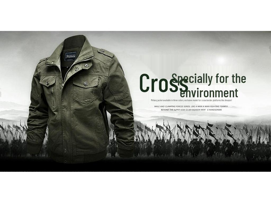 Men's Outdoor Stand Collar Zipper Jacket, European/American Style, Plus Velvet, Thickened for Autumn/Winter.
